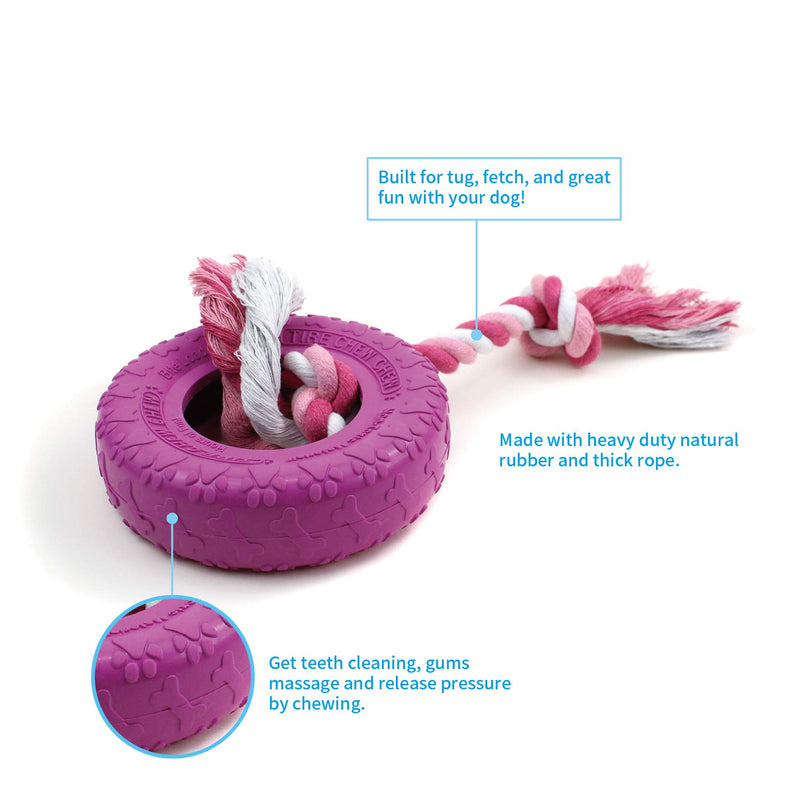 Petdentist- Tooth Flosser Rope Rubber Tug Tyre Ring Chew Toy for Best Dog Teeth Cleaning Dental Oral Care, Puppy Teething and Aggressive Chewers, Durable Tough Training Treat (Pink) Luminous Pink - PawsPlanet Australia