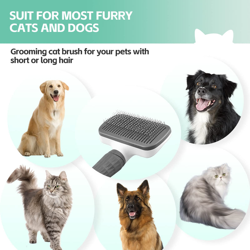 Alfresco Cat Brush & Dog Brush - Self-cleaning slicker brush for grooming and hair loss, perfect for long or short-haired cats and dogs, with one-touch cleaning function gray - PawsPlanet Australia