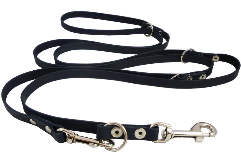 [Australia] - Black 6 Way European Multifunctional Leather Dog Leash, Adjustable Schutzhund Lead 49"-94" Long, 1/2" Wide (12 mm) for Medium Dogs 