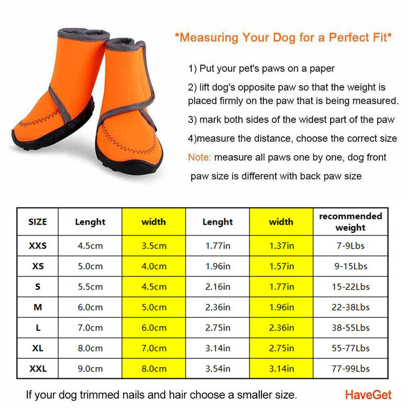 HaveGet Waterproof Dog Shoes Fluorescent Orange Dog Boots Adjustable Straps and Rugged Anti-Slip Sole Paw Protectors for All Weather Comfortable Easy to Wear Suitable for Large Dog (XL) - PawsPlanet Australia