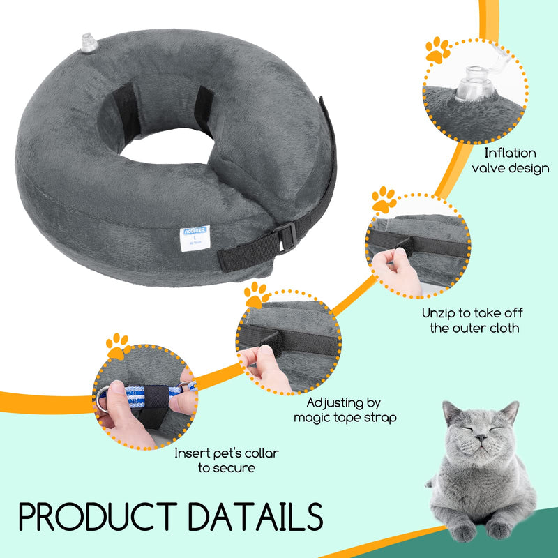 Nobleza - Inflatable neck collar for dogs and cats, adjustable protective collar for dogs, comfortable protective collar with Velcro fastener for pets, cats, dogs after surgery and injuries (grey, S) 6-10 inches (15-25.5 cm) grey - PawsPlanet Australia