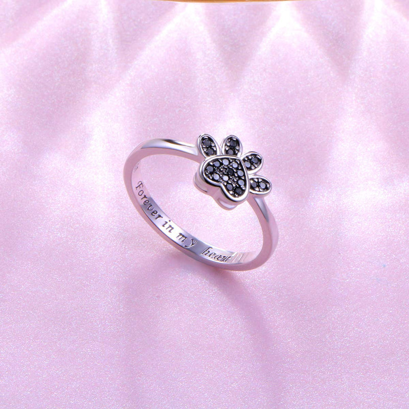 S925 Sterling Silver Jewelry Engraved Forever in my heart Puppy Dog Cat Pet Paw Print CZ Ring Black 7 - PawsPlanet Australia