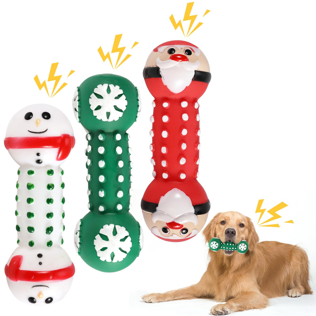 QKURT Pack of 3 Christmas Squeaky Dog Toys, Christmas Dog Chew Toy, Puppy Teeth Cleaning Chew Toy, Pet Interactive Latex Dog Toy for Puppies, Small and Medium Dogs - PawsPlanet Australia