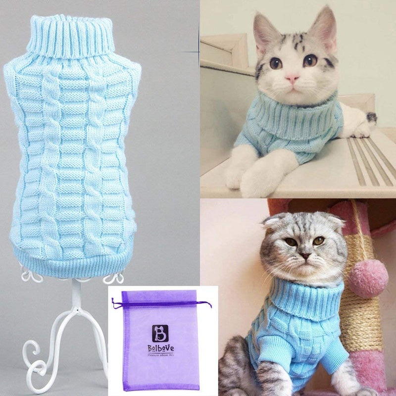 Bolbove Bro'Bear Cable Knit Turtleneck Sweater for Small Dogs & Cats Knitwear Blue X-Small - PawsPlanet Australia