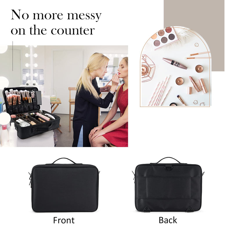 Joligrace Large Oxford Fabric Professional Makeup Bag with Removable Back Strap Cosmetic Case Beauty Box Hairdressing Tools Organiser Storage Box, Black - PawsPlanet Australia
