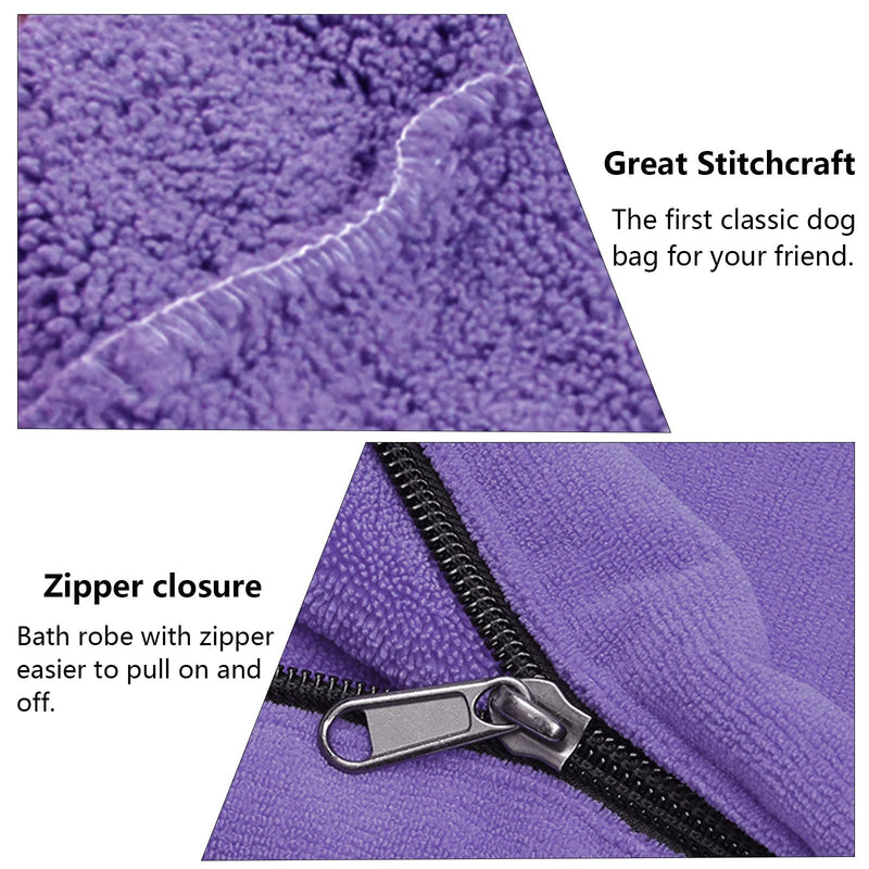 Morezi Dog Bathrobe Towel, Dry Fast Dog Bag, Microfibre Fast Drying Super Absorbent Pet Dog Cat Bath Robe Towel - Purple - XSmall X-Small (49x34cm) - PawsPlanet Australia