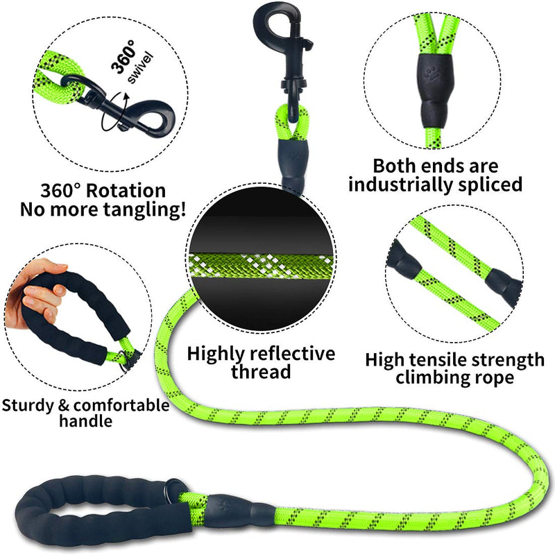 DOYOO 2 Pack Dog Leash 6 FT Thick Durable Nylon Rope - Comfortable Padded Handle Reflective Rope Dog Leash for Medium Large Dogs with Collapsible Pet Bowl and Garbage Bags Black + Green - PawsPlanet Australia