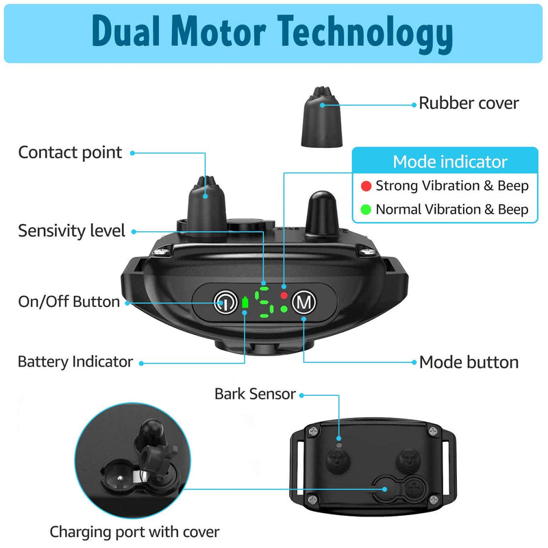 [Australia] - PetSpy No Shock Bark Collar for Dogs Barking Control Humane Waterproof Training Device w/2 Anti-Bark Dual Vibration & Beep for Small Medium Large Dog 