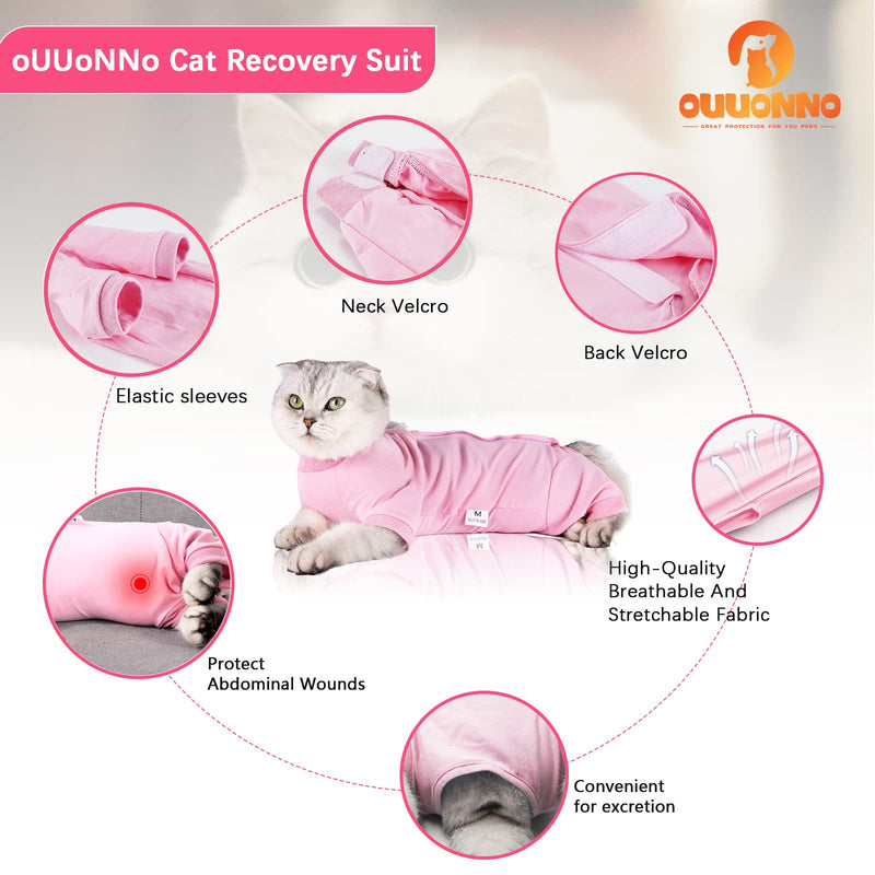 oUUoNNo Cat Recovery Suit for Abdominal Wounds or Skin Diseases E-Collar Alternative for Cats Post Surgery Pajama Suit Long Sleeve (XS, Pink) XS - PawsPlanet Australia