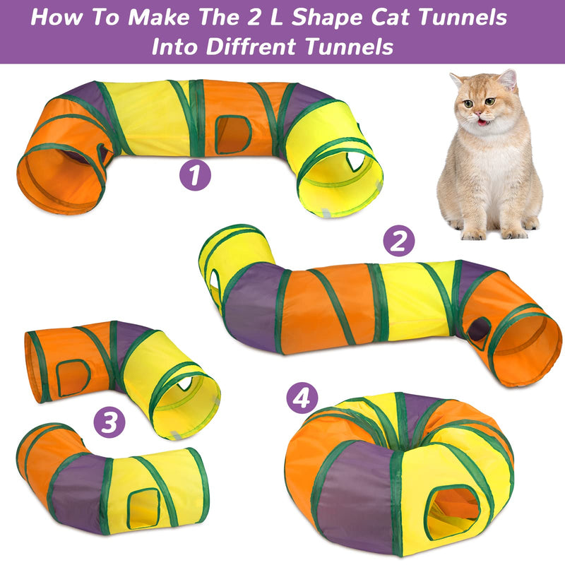Retro Shaw Cat Toys Set, Interactive Cat Kitten Toys for Indoor Cats Kitty with Collapsible L Shape Cat Play Tunnel Tube Tent Cat Feather Wand Teaser Cat Bell Fuzzy Ball Springs Mouse Toys - PawsPlanet Australia