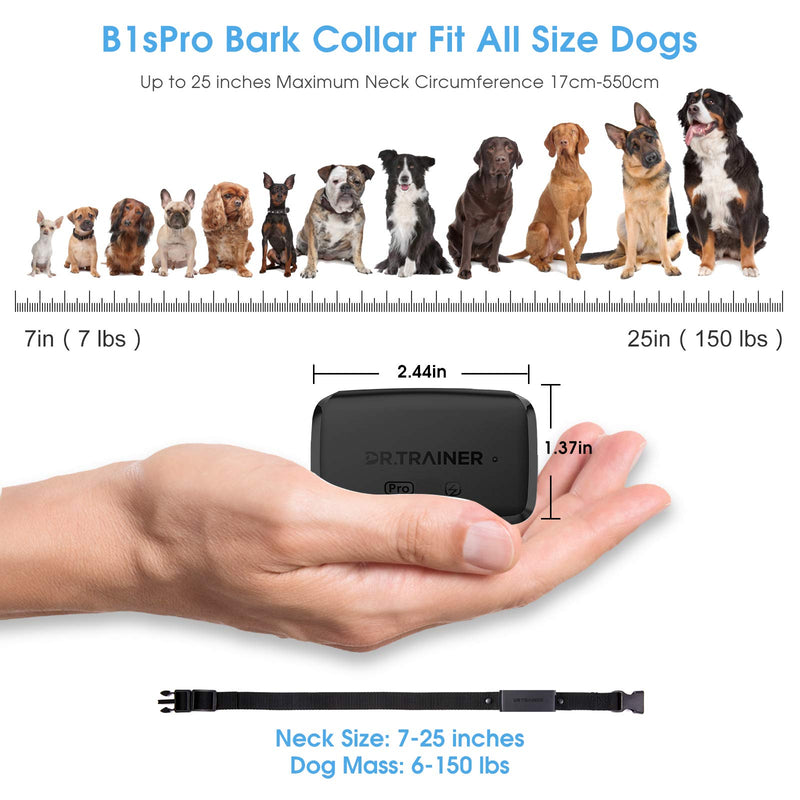 Dr.Trainer Bark Collar, Fast Charge Anti Barking Collar with Customize Sound/Vibration/Shock, IP68 Waterproof Dog Shock Collar with Barking Records & Progressive Mode & APP/Watch Control (B1sPro) - PawsPlanet Australia