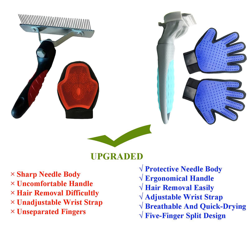 KEENWITS Dog Grooming Supplies - Pet Hair Remover Kits Deshedding Brush and Cats Massage Grooming Glove for Short or Long Hair, Effectively Reduces Shedding by up to 95% - PawsPlanet Australia