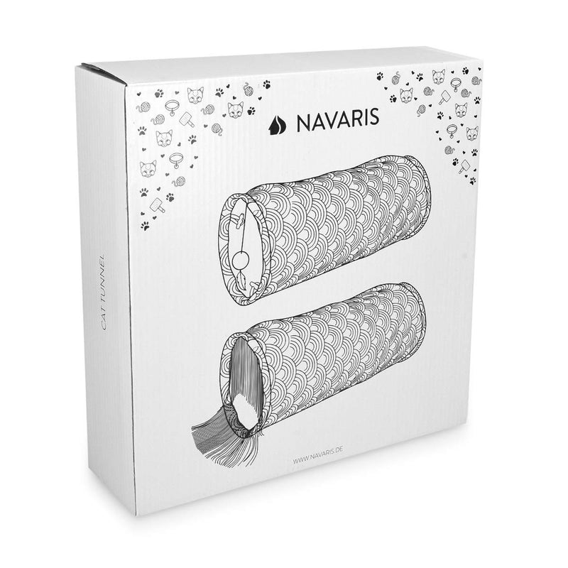 Navaris Cat Tunnel Toy - Indoor and Outdoor Hideout Tube with Ball Toy - Pet Play Tunnel for Cats, Kittens, Rabbits with Soft Fleece and Print Design - PawsPlanet Australia