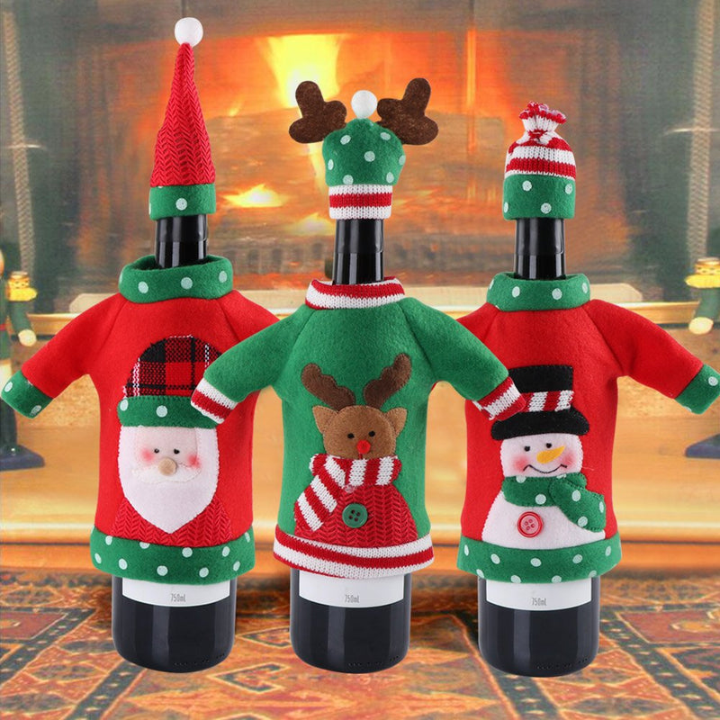 OurWarm 3pcs Christmas Wine Bottle Cover, Ugly Christmas Sweater Wine Bottle Cover for Holiday Christmas Party Decorations - PawsPlanet Australia