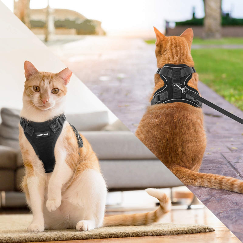 rabbitgoo Cat Harness and Leash Set for Walking, Plush Escape Proof Walking Outdoor Vest for Cold Weather, Adjustable Easy Control Reflective Strips Jacket, Black, XS (Chest: Chest: 13.5"-16") - PawsPlanet Australia