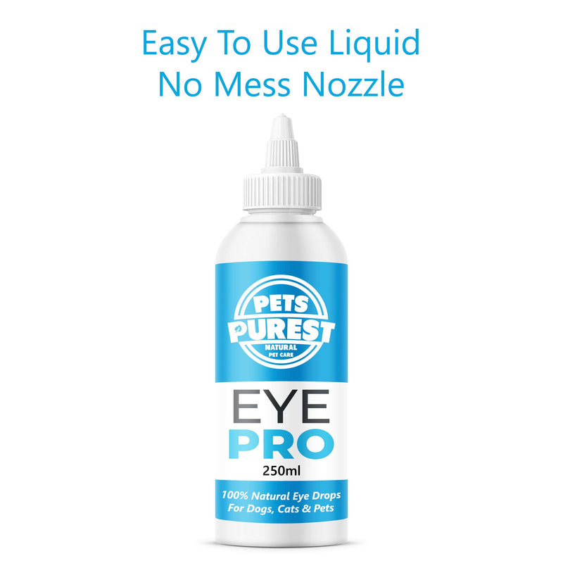 Pets Purest Eye Drops for Dogs, Cats & Pet - 100% Natural Eye Wash Cleaning Treatment Solution for Itchy, Irritated and Watery Eyes. Fast 3-Day Results for Pets and Animals (250ml) - PawsPlanet Australia