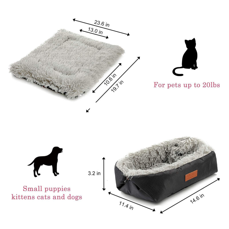 HDLKRR Cat Bed Small Dog Bed, Self Warming Cat Beds, Pet Cushion, Calming Dog Crate Bed, Plush Fluffy Cozy Dog Mat Faux Fur Pet Bed for Kittens Puppy, 23.6x19.7inch Black-N - PawsPlanet Australia