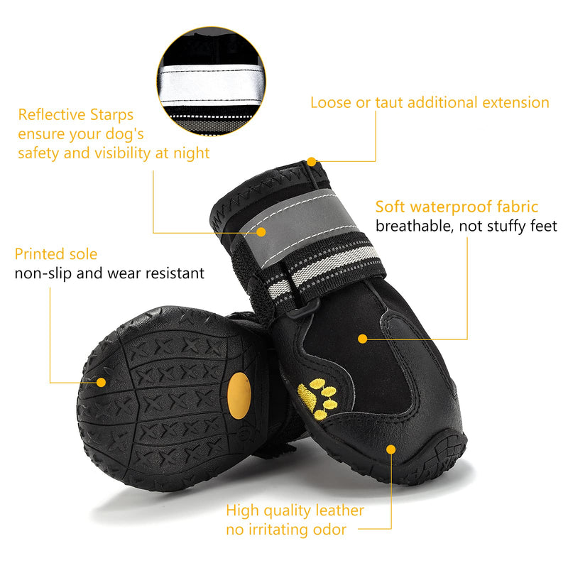 Fuzilin Dog Boots, Waterproof Dog Shoes, Summer Breathable Pet Dogs Booties, with Non-Slip Soles and Reflective Strap for Small Medium and Large-Sized Dogs, Black 4PCS 3 - PawsPlanet Australia