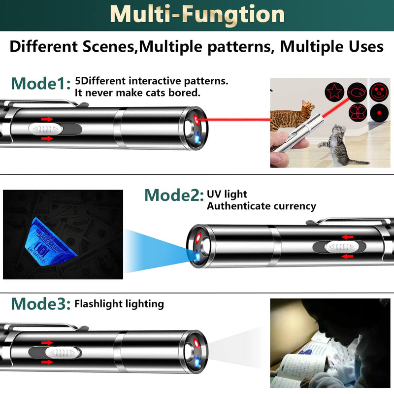 Cat Pointer Toy,Dog Laser Pointer,7 Adjustable Patterns Laser ,Long Range 3 Modes Training Chaser Interactive Toy,USB Recharge - PawsPlanet Australia