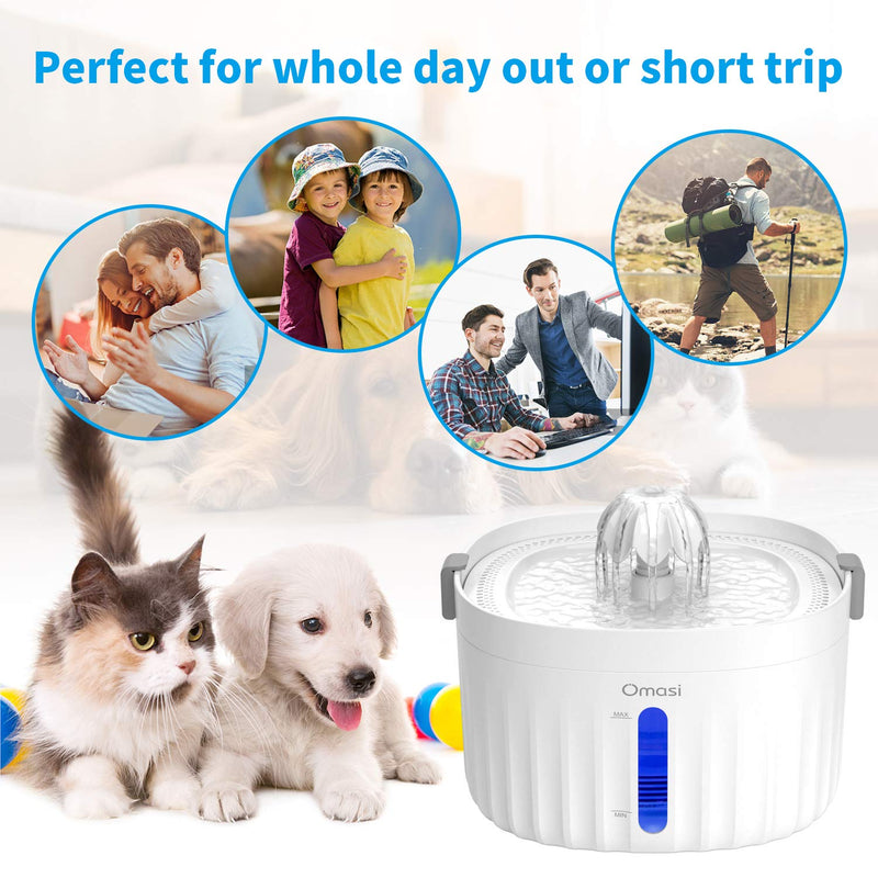 Omasi Cat Water Fountain, 1.9L Automatic Pet Water Fountain Dog Water Dispenser with 2 Triple-Action Replacement Filters, 2 Folding bowl(White) - PawsPlanet Australia