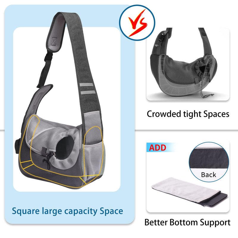 Pet Dog Sling Carrier Cat Dog Papoose Hand Free, Adjustable Pet Front Carrier with Interactive Soothe, Bottom Hard Support Soft Padded, Small Animal 5-10lbs Shoulder Puppy Travel Bag Outdoor Grey - PawsPlanet Australia