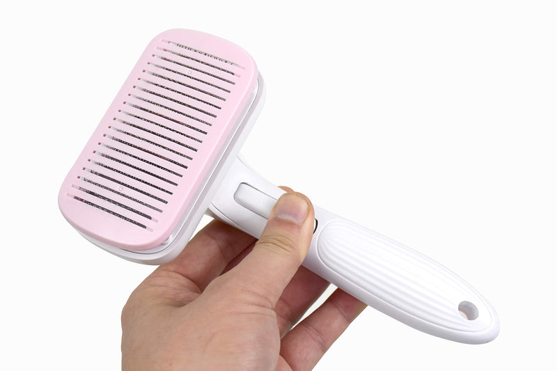 [Australia] - Fit4Less Dog and cat Brush with auto Clean Function, Good for Your pet Grooming Brush, Safer&Easier to Clean. Pink 