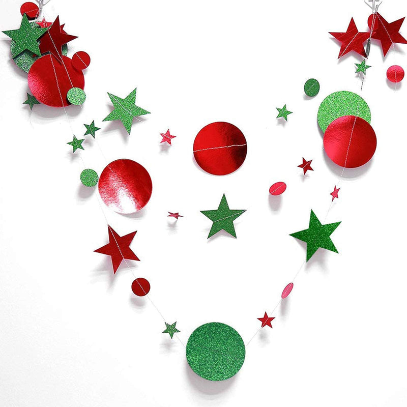 Green Red Circle Dot Star Garland Party Decoration Kit, Double Sided Glitter Hanging Banner/Streamer/Flags for Wedding/Birthday/Christmas Party Decor, 3 Pcs - PawsPlanet Australia