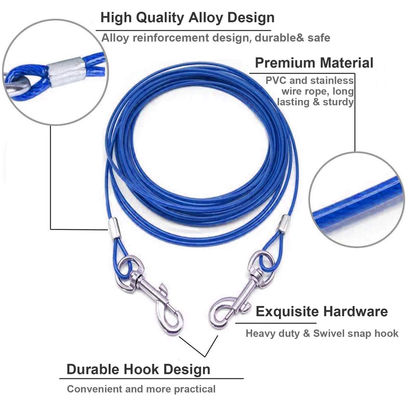 Dog Tie Out Cable and Stake 32/16/10 ft Outdoor, Yard and Camping, for Medium to Large Dogs Up to 125 lbs, 16" Stake, 32/16/10 ft Cable with Durable Spring and Metal Hooks for Outdoor 10ft/3meter Blue - PawsPlanet Australia