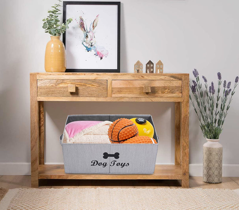 Linen-cotton blend dog toy basket storage, dog toy basket, storage bin for dog stuff - Perfect for organizing dog chew toys, blankets, leashes, coats and diapers - Bamboo Stripe - PawsPlanet Australia