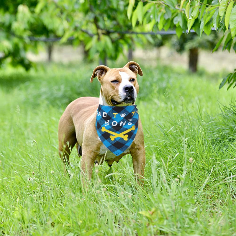 BINGPET Classic Plaid Dog Bandana Printed with Bad to The Bone, Reversible Soft Breathable Pet Triangle Bibs Scarf Accessories for Dogs, Puppies, Cats - PawsPlanet Australia