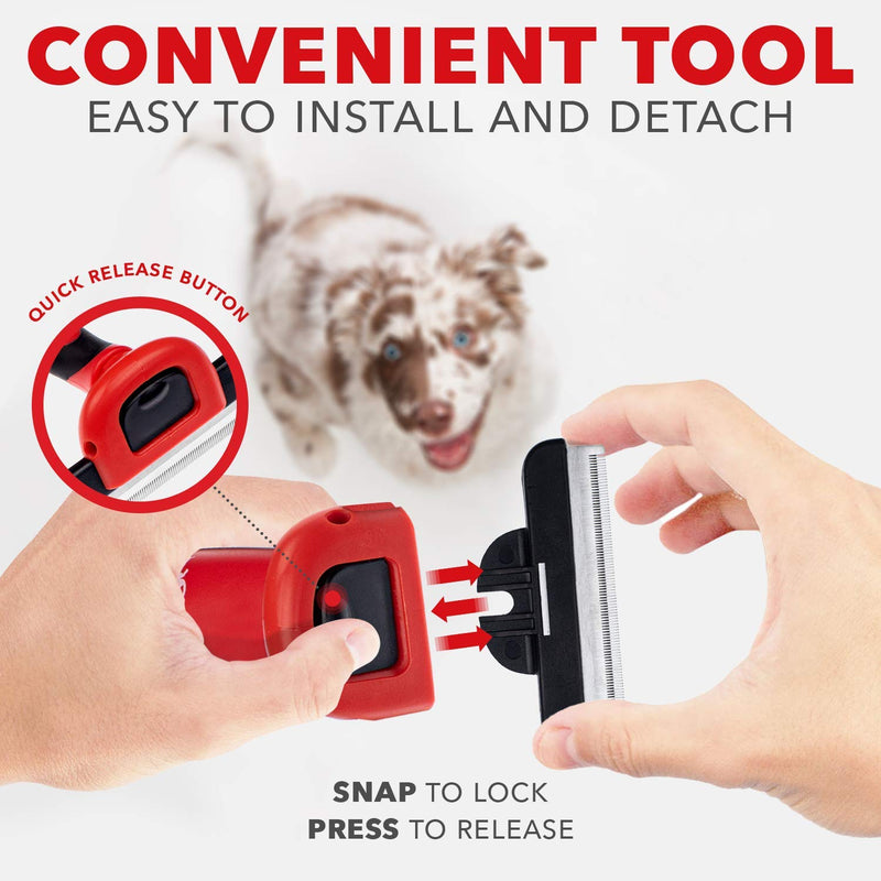 [Australia] - PET PULL Pet Grooming Brush - Professional Deshedding Tool for Dogs & Cats - Reduces Shedding Up to 95% - Pet Knot Detangler Comb w/Anti-Slip Handle & Detachable Head - Long & Short Dead Hair Remover 