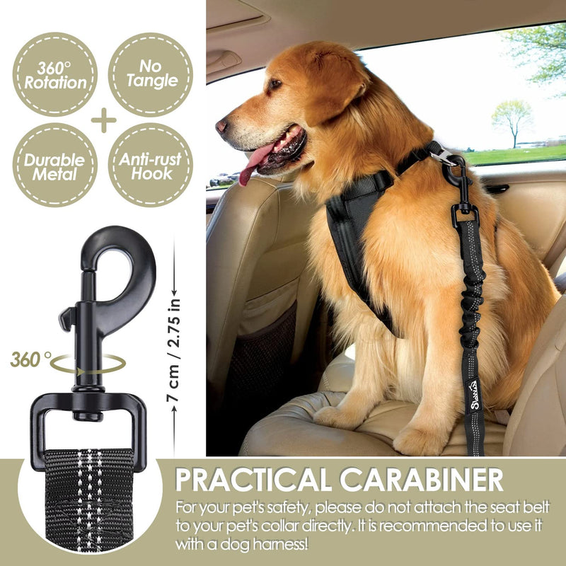 SlowTon 2 pieces dog seat belt for car, 53-70cm adjustable seat belt, weight holds up to 50 kg, dog belt with elastic and carabiner, for trunk back seat Isofix A.Black 2 piece seat belt - PawsPlanet Australia