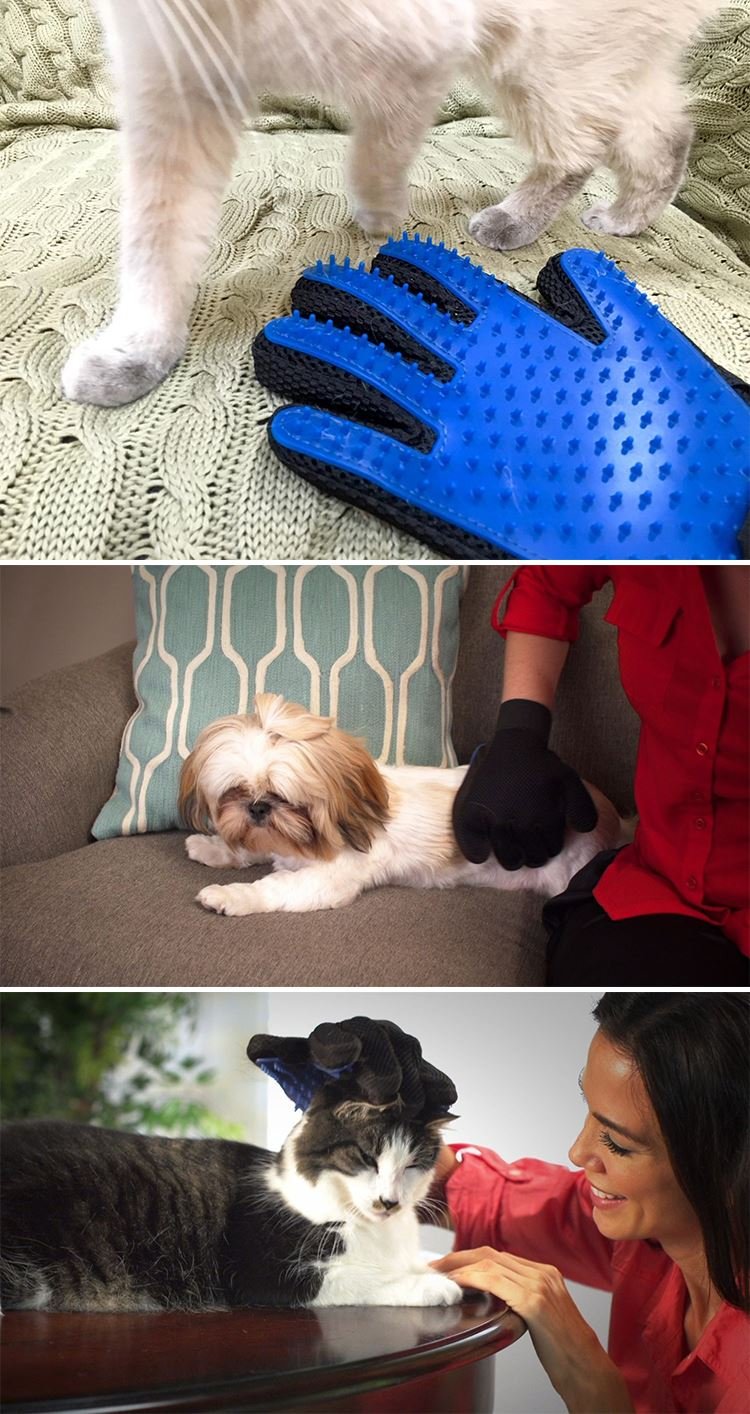 Vinsani® Blue Pet Grooming Glove Brush Massager, Pet Hair Remover Mitt Deshedding Glove - Perfect for Dogs & Cats with Long & Short Fur - PawsPlanet Australia