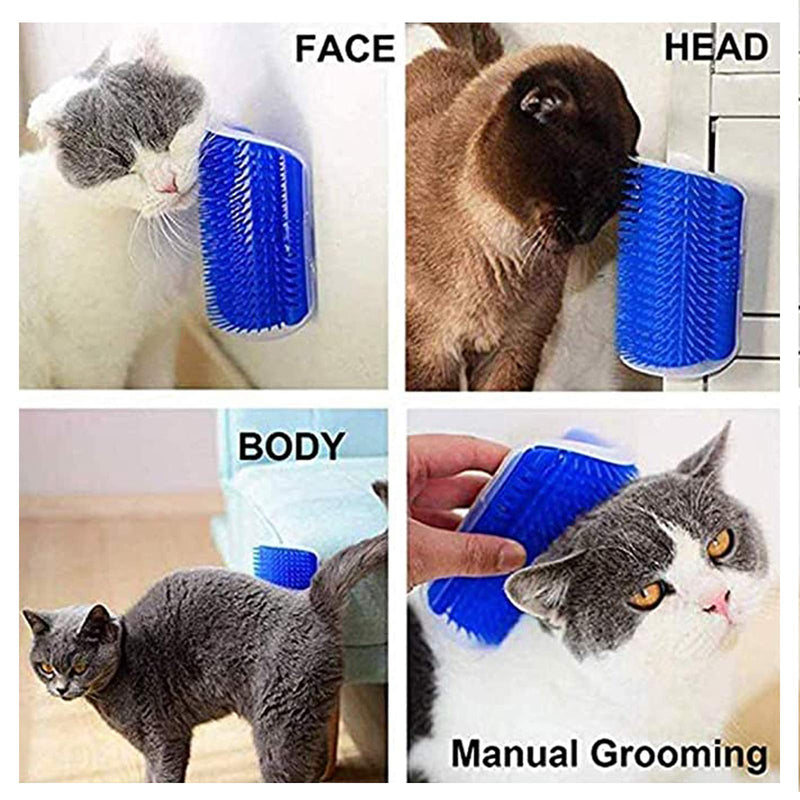 Cat Self Grooming Brush，Cat Wall Brush, Cat Scratcher Comb Massage，Pet Hair Removal Brush,Wall Corner Mounted Massage Itching Tool with Catnip Pouch (blue) blue - PawsPlanet Australia