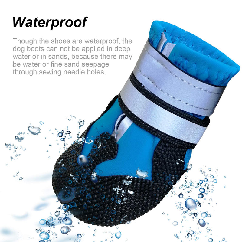 Lurowo Protective Dog Boots, Set of 4 Waterproof Dog Shoes with Safe Reflective Straps, Paw Protectors for Small, Medium and Large Dogs Blue+Black (S) S - PawsPlanet Australia