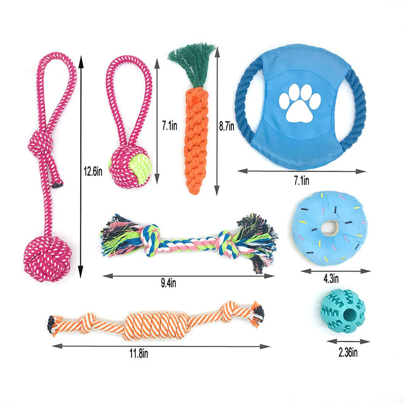 WDEC 8 PCS Dog Rope Toys, Dog Chew Toys, Cotton Knot, Tough and Durable, Interactive Toy, Dental Health, Teeth Cleaning, Teething Training, Puppy Pet Braided Rope Toys Set, Gift for Dogs - PawsPlanet Australia