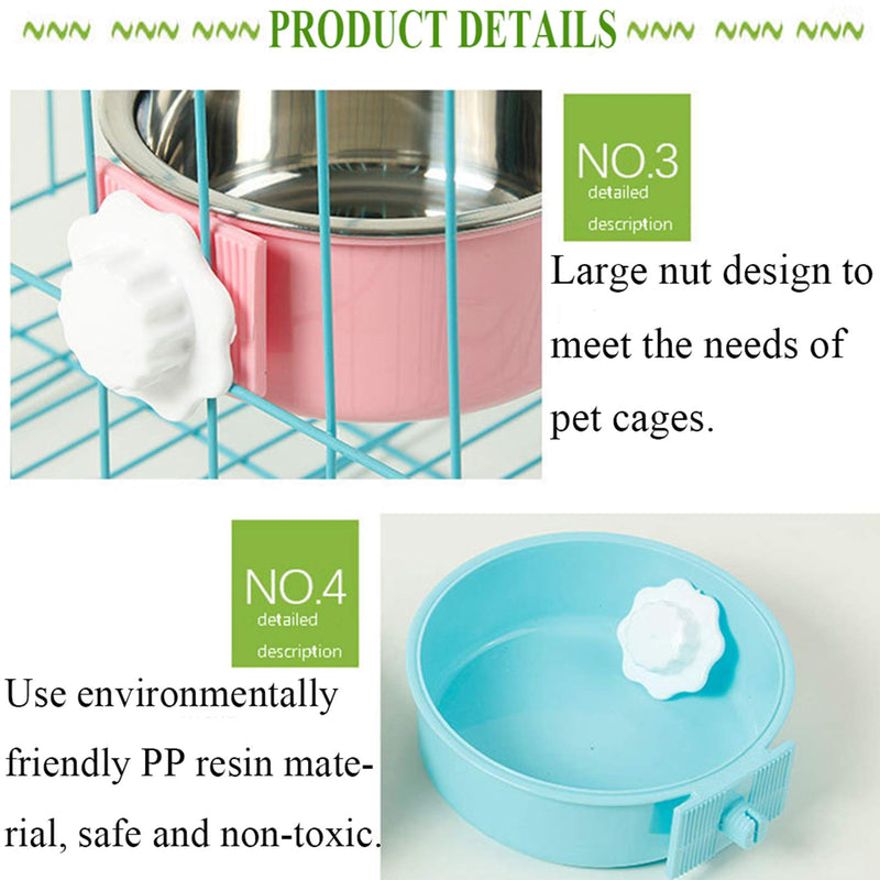 kathson Crate Dog Bowl, Removable Stainless Steel Hanging Pet Cage Bowl Food & Water Feeder Coop Cup for Cat, Puppy, Birds, Rats, Guinea Pigs 2pcs(blue,green) - PawsPlanet Australia
