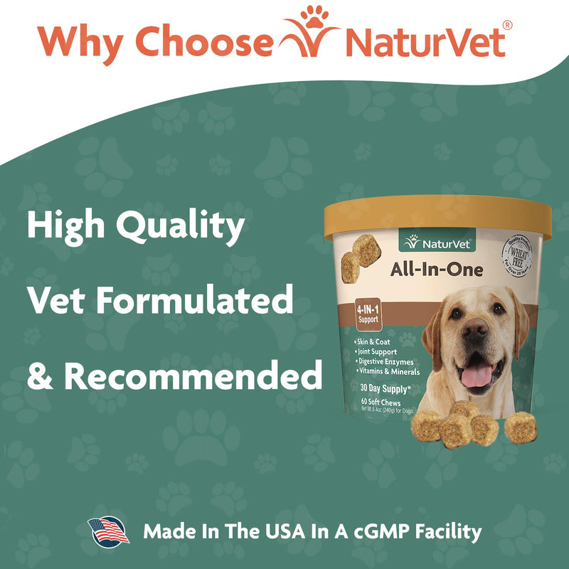 NaturVet – All-in-One Support | Helps Support Your Pet’s Essential Needs & Overall Health | Digestion, Skin, Coat, Vitamins & Minerals, Joint Support | 60 Soft Chews - PawsPlanet Australia