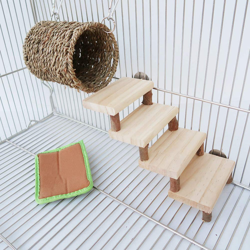 [Australia] - ZARYIEEO Hamster Chew Toys, Small Pets Warm Nest with Stairs and Pads, Rats Natural Wooden Playing Drill Tube, Teeth Care Molar Cage Toys Accessories for Birds, Syrian Hamster, Sugar Glider, Gerbils Set 