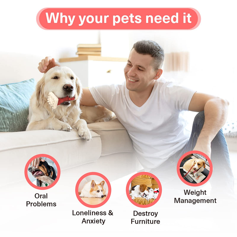 AOZOOM Dog Toys for Aggressive Chewers, Tough Durable Dog Chew Toys, Dog Puzzle Toys with Beef Flavor, Interactive Dog Toys, Safe Rubber Indestructible, for Large Medium Small Dogs - Red - PawsPlanet Australia