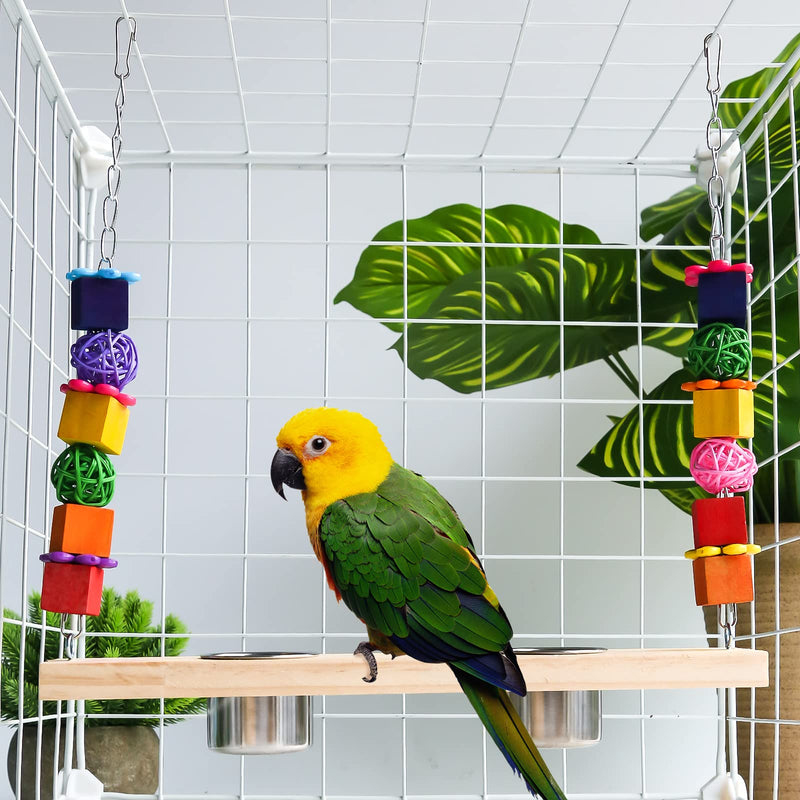 Bird Feeding Dish Cups with Parrot Perch Swing Chew Toys 4 in 1 Hanging Natural Wooden Bird Swing Stainless Steel Parrot Cage Feeder Water Bowl for Parakeet Cockatiels Lovebirds Budgie Pigeons Style A - PawsPlanet Australia