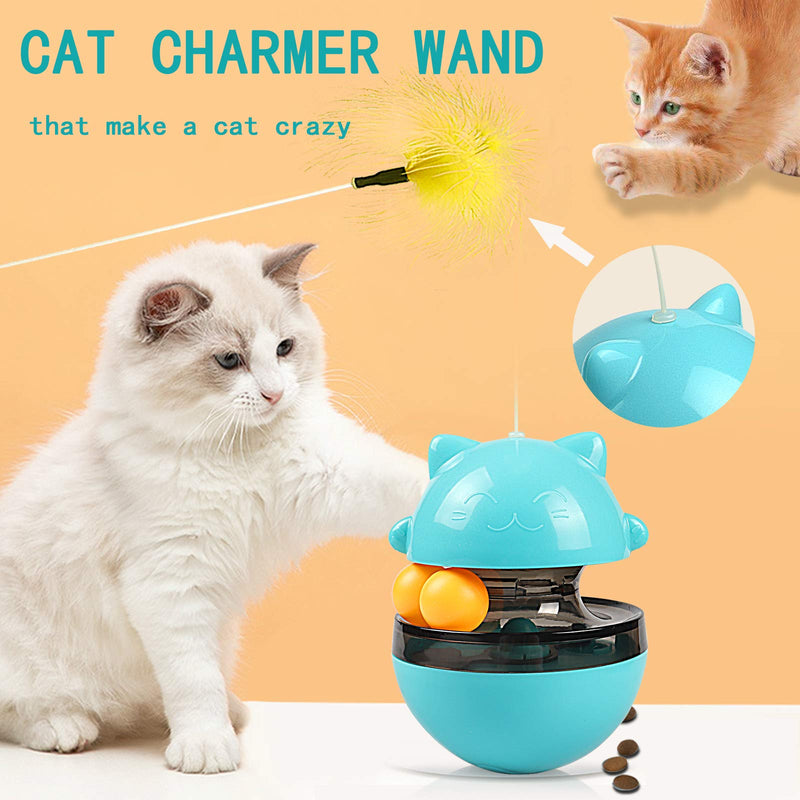 [Australia] - LATT Cat Toys Tumbler, Cat Food Dispensing IQ Ball with Feather for Chasing Playing Eating, Slow Food Feeder Puzzle Toy Funny Cat Stick Toy for Cats Kitten Exercise Interactive Game 