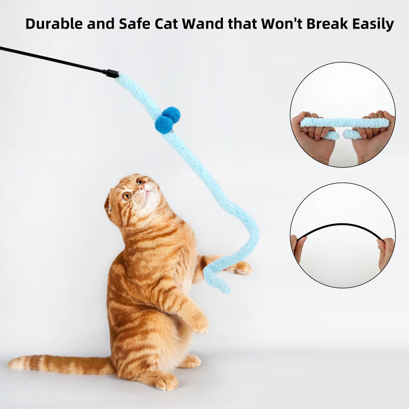cobee Cat Magic Wand Rainbow Toy, 3pcs Rainbow Worm Toy Funny Colorful Fluffy Worms Wand for Kitten Training Cats Interactive Catcher Teaser Ribbon Exerciser - PawsPlanet Australia