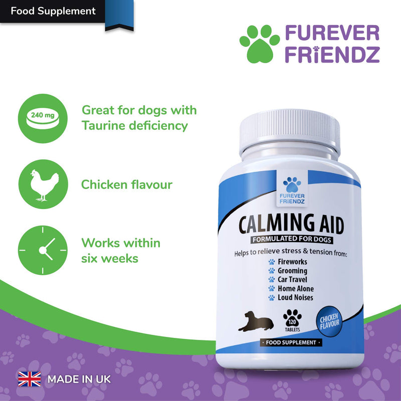 Natural Calming Supplements for Dogs - 120 Non Drowsy Chicken Flavour Supplements - Relieves Stress & Anxiety related to Fireworks, Grooming, Loud Noises, Car Journeys, Separation & Aggression - PawsPlanet Australia