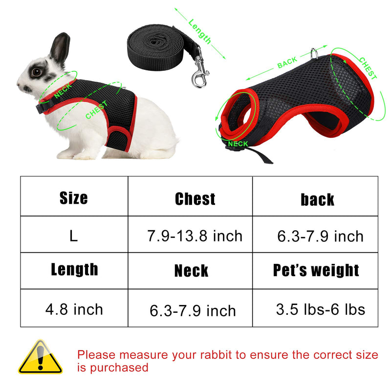 SATINIOR 2 Pieces Bunny Rabbit Harness with Leash Cute Adjustable Buckle Breathable Mesh Vest for Kitten Puppy Small Pets Walking L Black, Red - PawsPlanet Australia