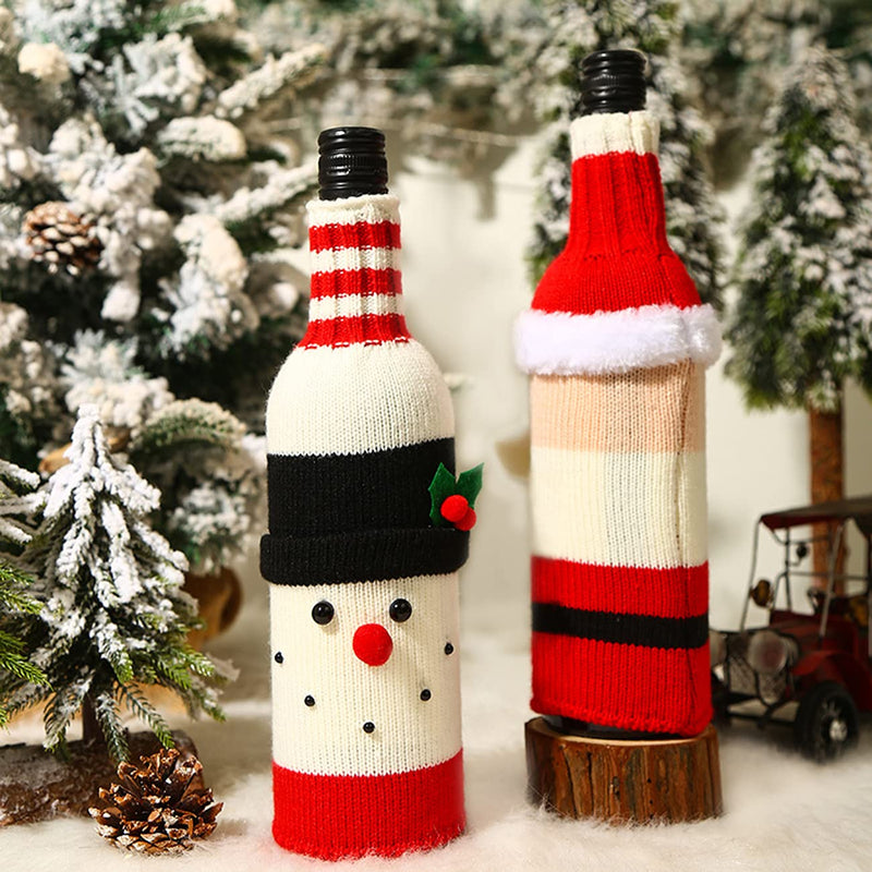 Christmas Wine Bottle Bags Cover, Cute Santa Claus Snowman Elk Bear, Red Wine Bottle Decorations Bag, Cartoon Christmas Decoration Wine Gift Felt Bag for Hotel Kitchen Table Decoration - PawsPlanet Australia