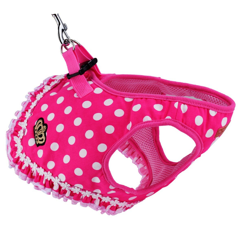 [Australia] - wowowo Small Dog Leash and Harness Set Stylish Lace Polka Dot Pink Puppy Cats Vest Harness Medium 