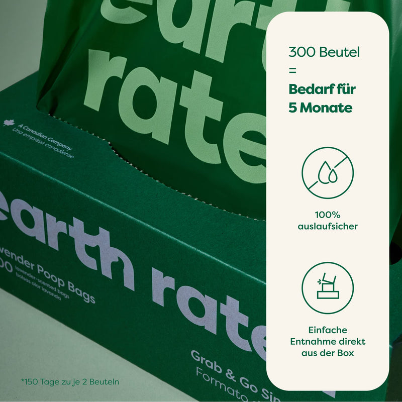 Earth Rated Dog Poop Bags, New Look, Thick Grab & Go Single Roll, Ideal for Collecting in the Garden, Lavender Scent, 300 Bags Lavender - PawsPlanet Australia