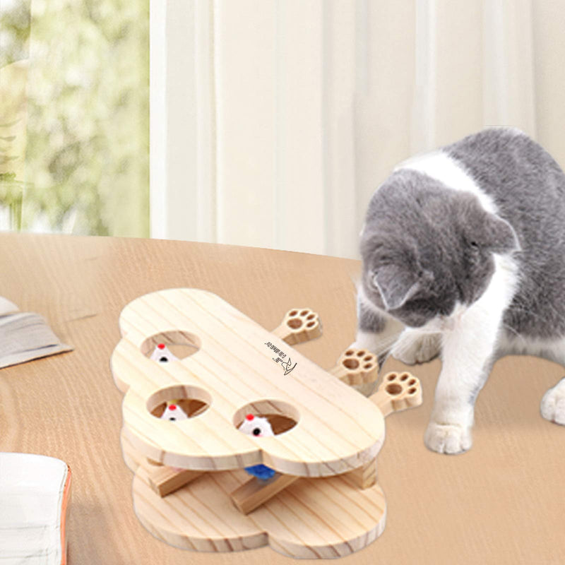 JR Knight Cat Puzzle Toy, Wooden Cat Toy, Cat Toys Box with Cute Cartoon Mouse for Cat Hunting Playing Scratching(3 Holes) - PawsPlanet Australia