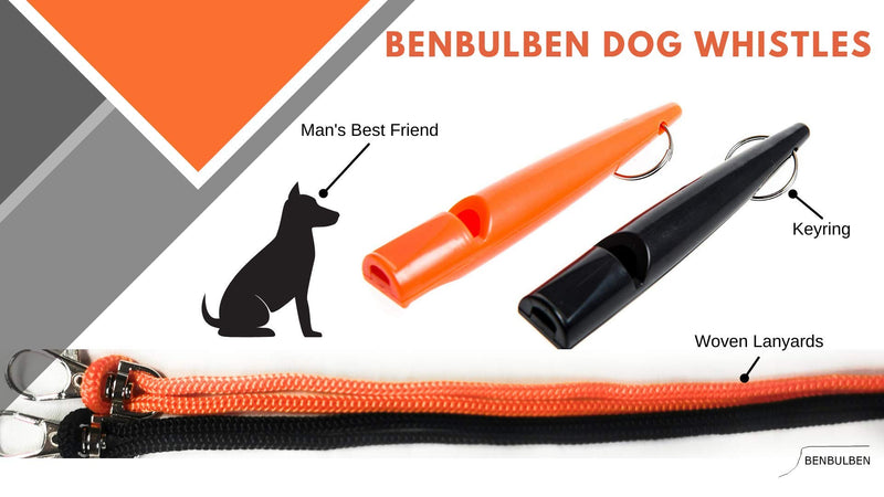 Benbulben Twin Pack of Professional High Pitch Plastic Dog Whistles for Recall Training Complete with Rope Lanyards and Keyrings - PawsPlanet Australia